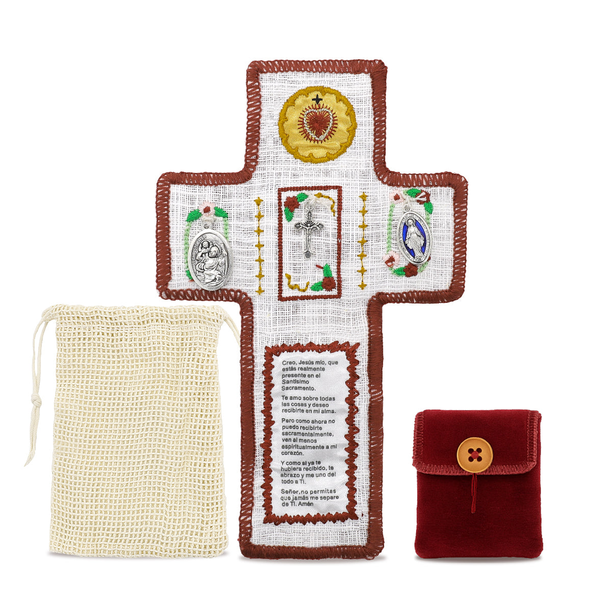 Handmade Prayer Comfort Cloth with Cross & Sacred Heart - Faith-Based Anxiety Relief Gift for Healing, Grief, and Hope - Machine Washable with Carry Pouch - Hospital Visit, Comfort Object for Stress & Illness, Grief Support