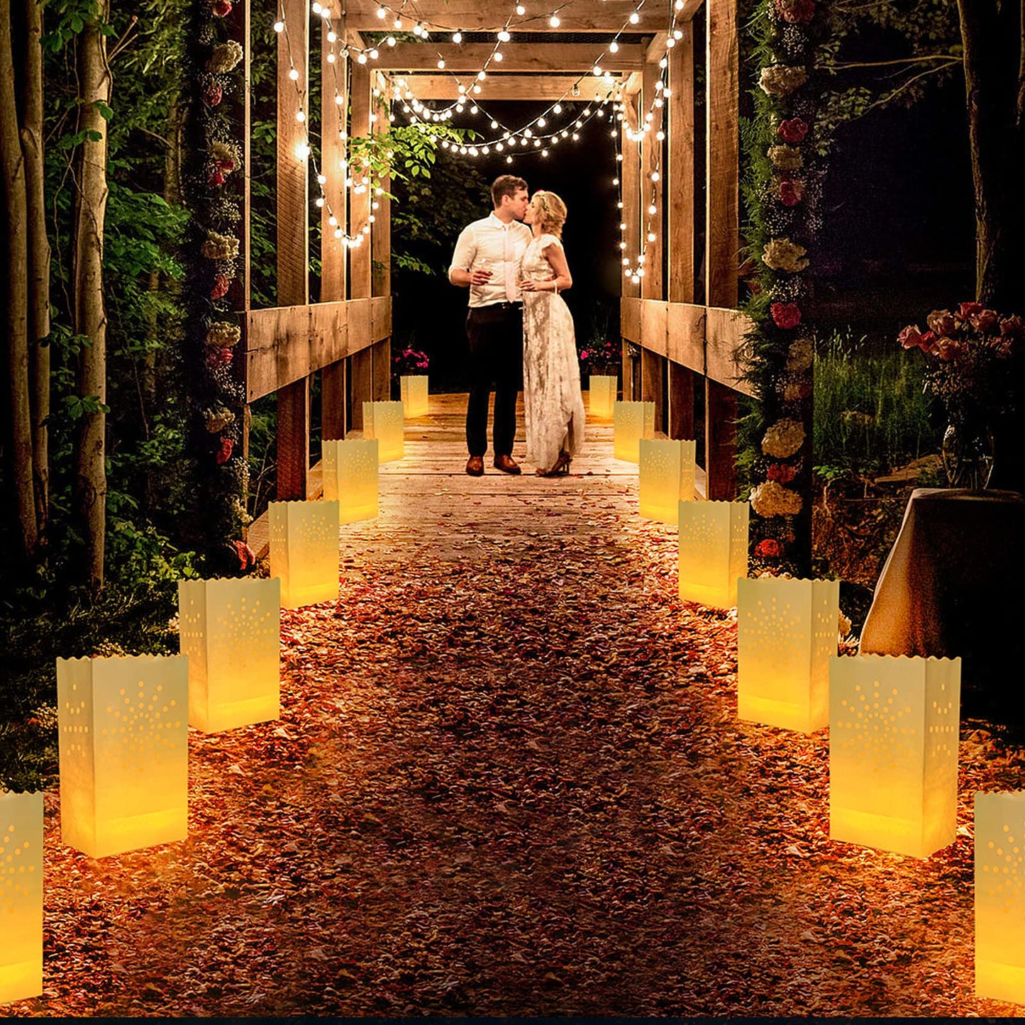 Set of 30 Luminary Bags with 35 Flameless LED Tea Lights – Sun Design, Flickering Battery-Operated Candles for Wedding, Party, Halloween, Thanksgiving & Christmas Décor