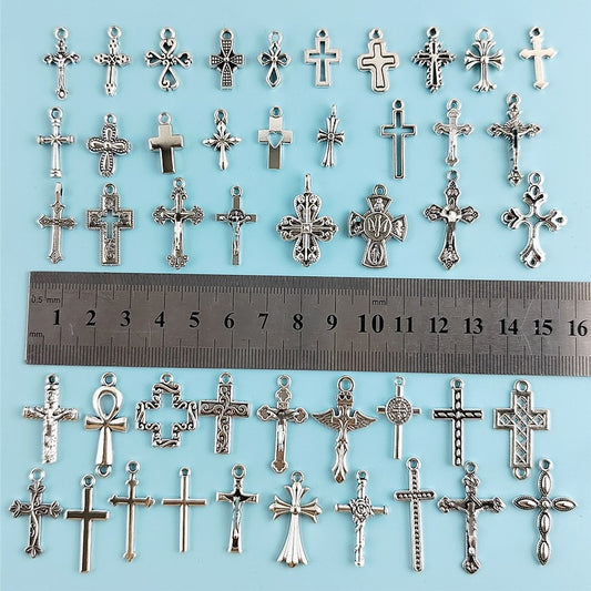 Vintage DIY Cross Pendant Charms – Alloy Devotional Connector Charms for Prayer Pockets, Handmade Necklace & Bracelet Accessories, Comfort Symbol of Support & Faith, Sew-on Charms for Prayer-themed Textiles, Bags, Gifts - Customizable Memorial Gift