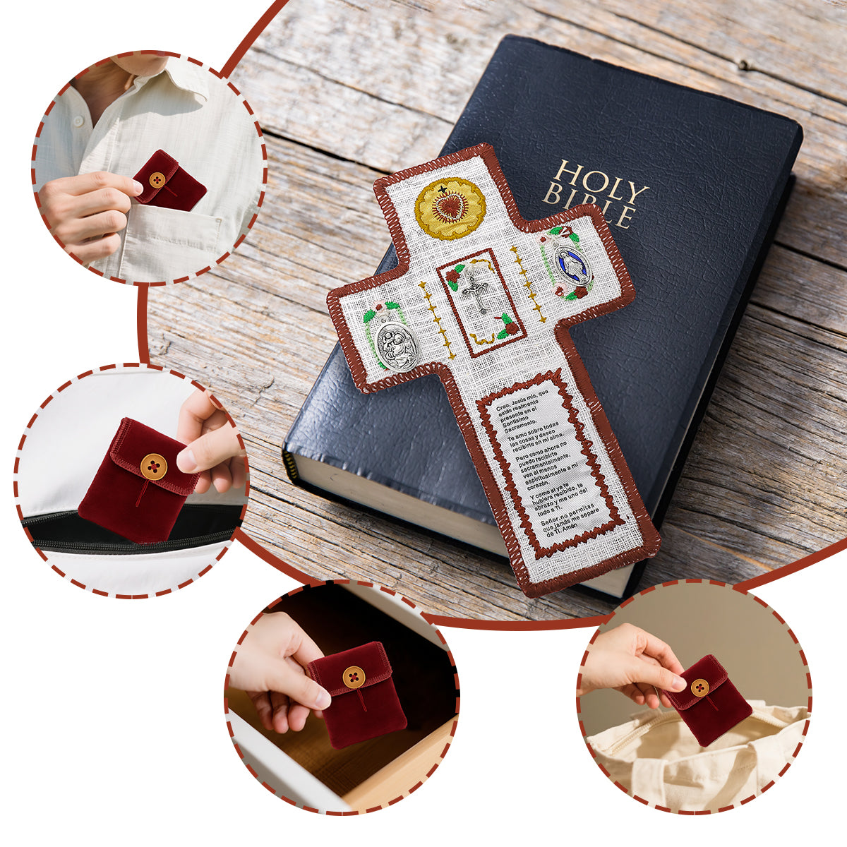 Handmade Prayer Comfort Cloth with Cross & Sacred Heart - Faith-Based Anxiety Relief Gift for Healing, Grief, and Hope - Machine Washable with Carry Pouch - Hospital Visit, Comfort Object for Stress & Illness, Grief Support