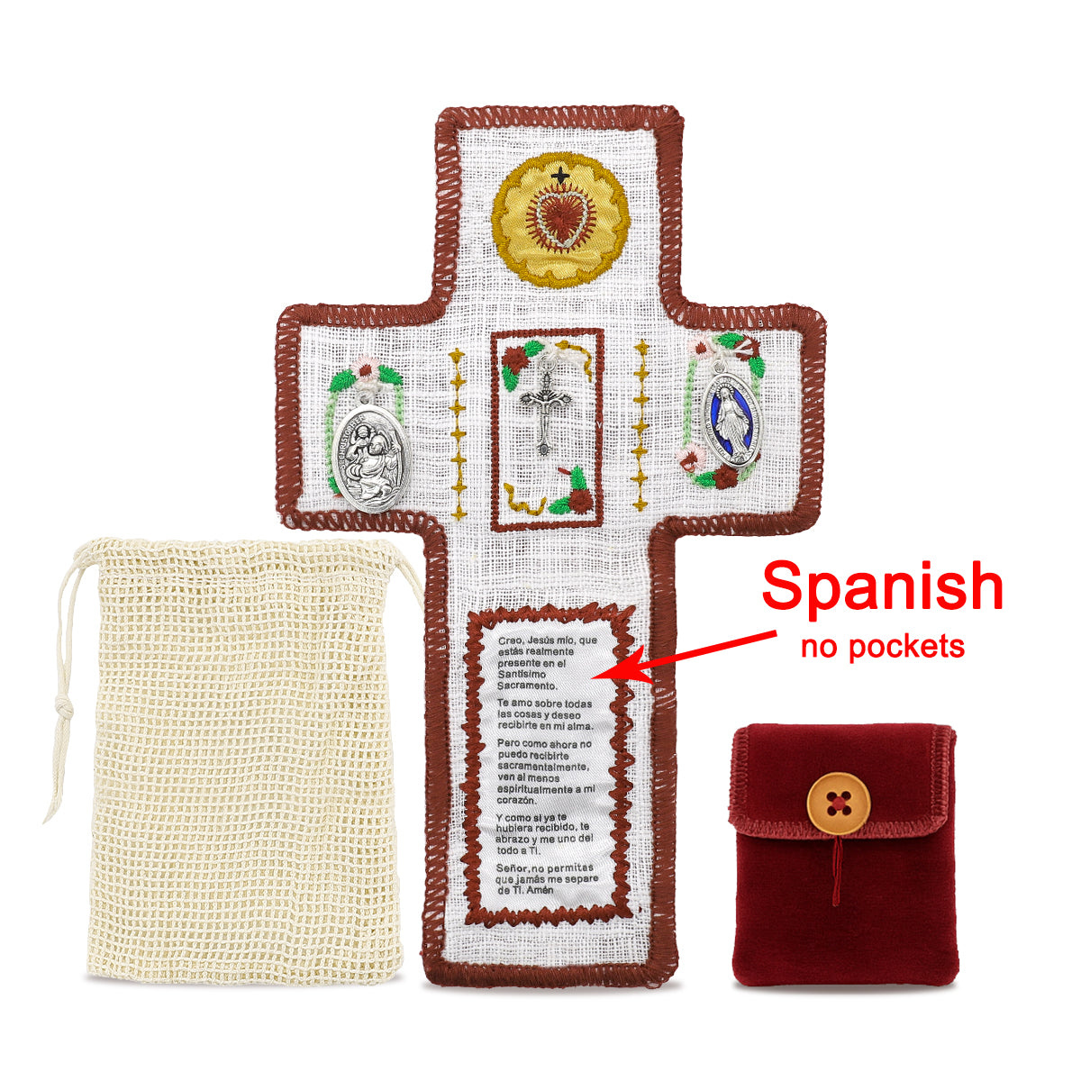 Handmade Prayer Comfort Cloth with Cross & Sacred Heart - Faith-Based Anxiety Relief Gift for Healing, Grief, and Hope - Machine Washable with Carry Pouch - Hospital Visit, Comfort Object for Stress & Illness, Grief Support