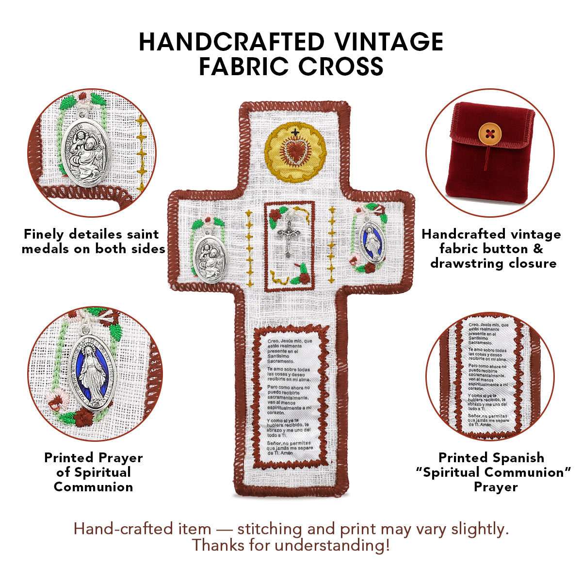 Handmade Prayer Comfort Cloth with Cross & Sacred Heart - Faith-Based Anxiety Relief Gift for Healing, Grief, and Hope - Machine Washable with Carry Pouch - Hospital Visit, Comfort Object for Stress & Illness, Grief Support