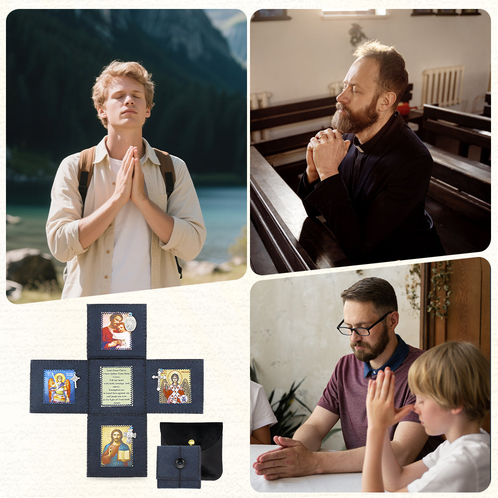 Handmade Felt Prayer Pocket - Navy Blue Faith Comfort Object for Men, Pocket for Rosary, Portable Prayer Cloth -Hospital Visit, Daily Meditation, Quiet Reflection & Stress Relief Companion, Thoughtful Gift for Him, Illness, Grief