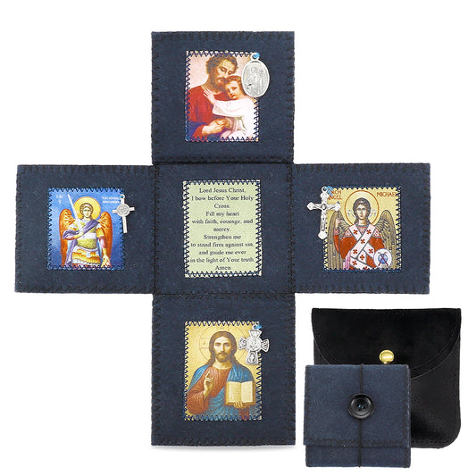 Handmade Felt Prayer Pocket - Navy Blue Faith Comfort Object for Men, Pocket for Rosary, Portable Prayer Cloth -Hospital Visit, Daily Meditation, Quiet Reflection & Stress Relief Companion, Thoughtful Gift for Him, Illness, Grief