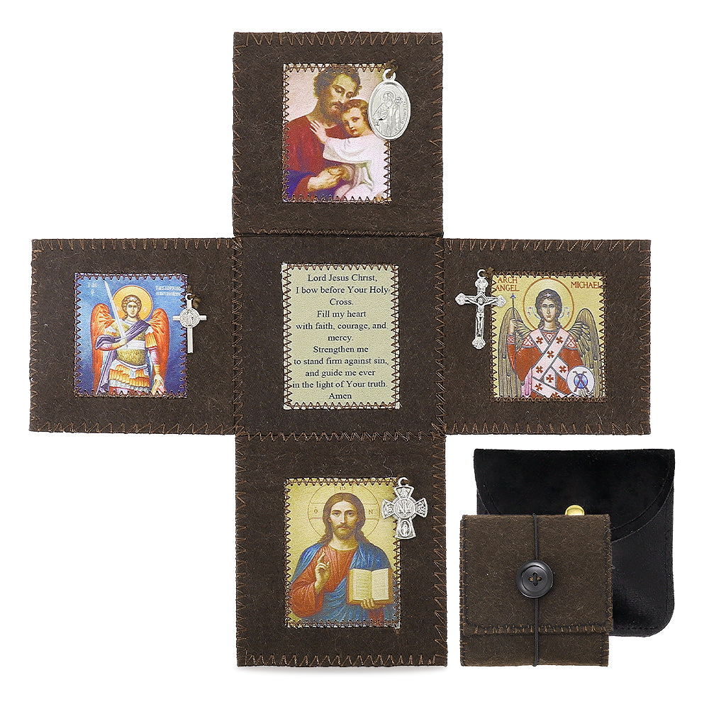 Handmade Felt Prayer Pocket - Brown Faith Comfort Object for Men, Pocket for Rosary, Portable Prayer Cloth -Hospital Visit, Daily Meditation, Quiet Reflection & Stress Relief Companion, Thoughtful Gift for Him, Illness, Grief