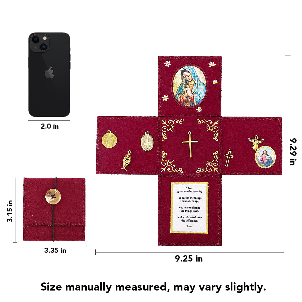 Handmade Felt Prayer Pocket with Golden Embroidery - Red Serenity Comfort Object for Women, Anxiety & Peace, Prayer for Serenity - Pocket for Rosary, Portable Meditation Cloth - Graduation Gift, Hospital Visit, Daily Comfort, Thoughtful Gift for Women