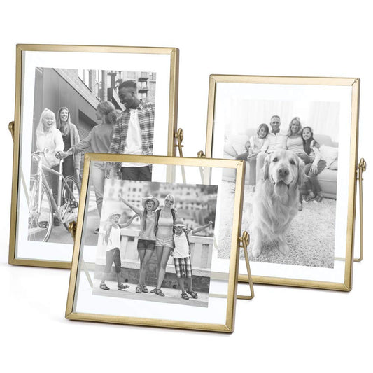 Set of 3 Floating Glass Picture Frames – Minimalist Metal Geometric Photo Frame Collection, Fits 4x4, 4x6, 5x7 Photos