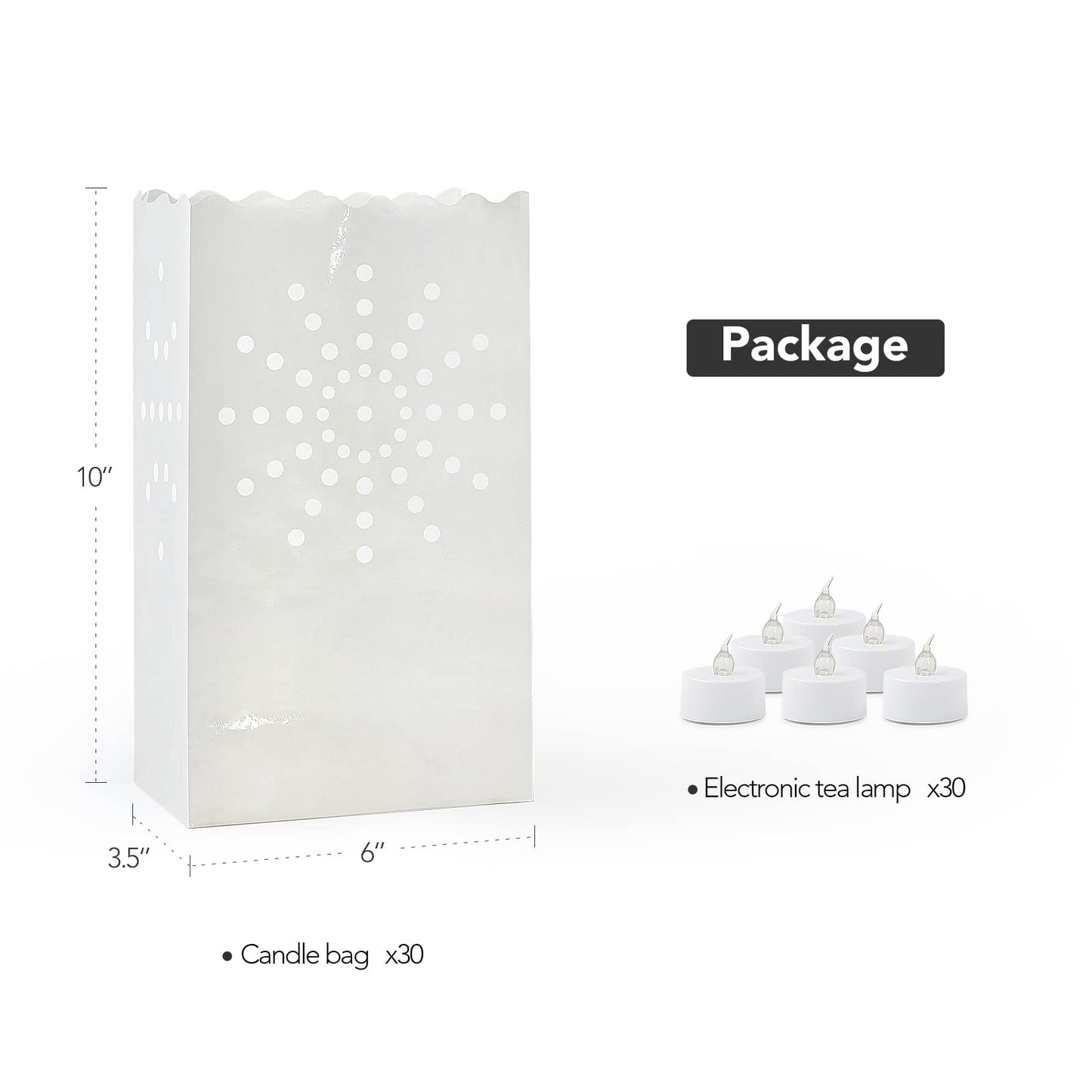 Set of 30 Luminary Bags with 35 Flameless LED Tea Lights – Sun Design, Flickering Battery-Operated Candles for Wedding, Party, Halloween, Thanksgiving & Christmas Décor