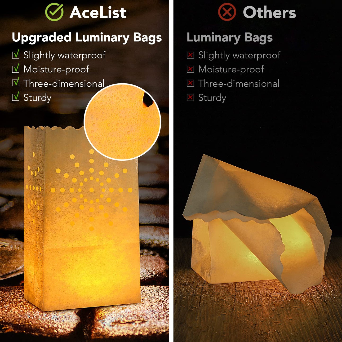 Set of 30 Luminary Bags with 35 Flameless LED Tea Lights – Sun Design, Flickering Battery-Operated Candles for Wedding, Party, Halloween, Thanksgiving & Christmas Décor